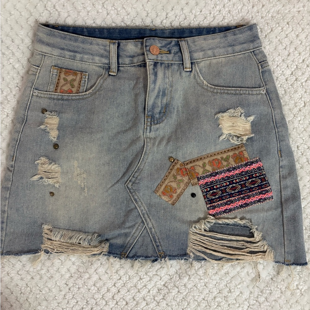 Cider denim patchwork skirt
